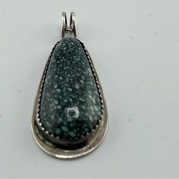 Spiderweb Kingman Turquoise Sterling Silver Pendant 22” Necklace 925 - Picture 8 of 10